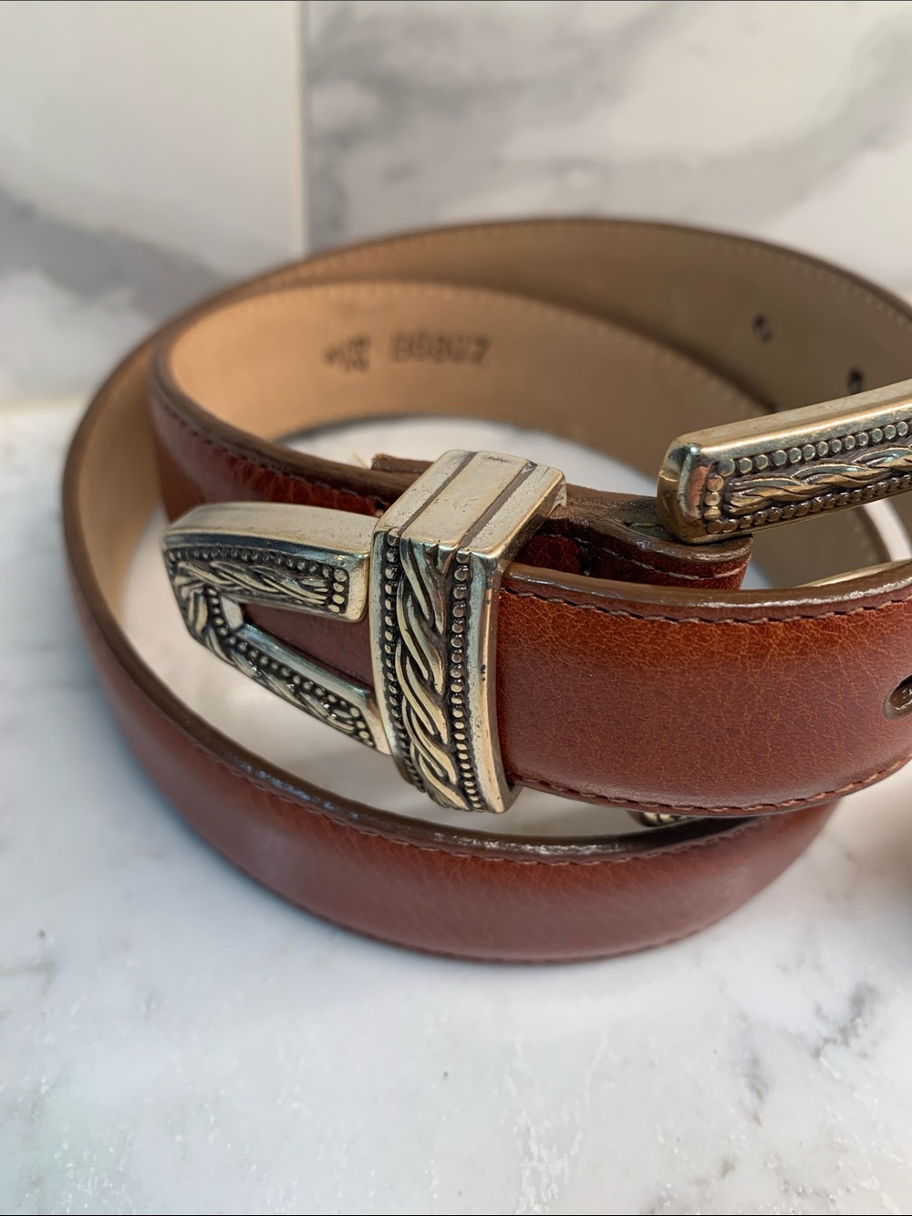 New Brighton Brown Leather Western Belt Ornate Silver Buckle Size S 28 - Picture 2 of 7